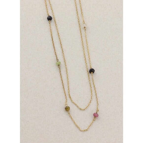Gold Over Sterling Silver Natural Tourmaline Layered Station Necklace 15 to 17.5 - Picture 5 of 7